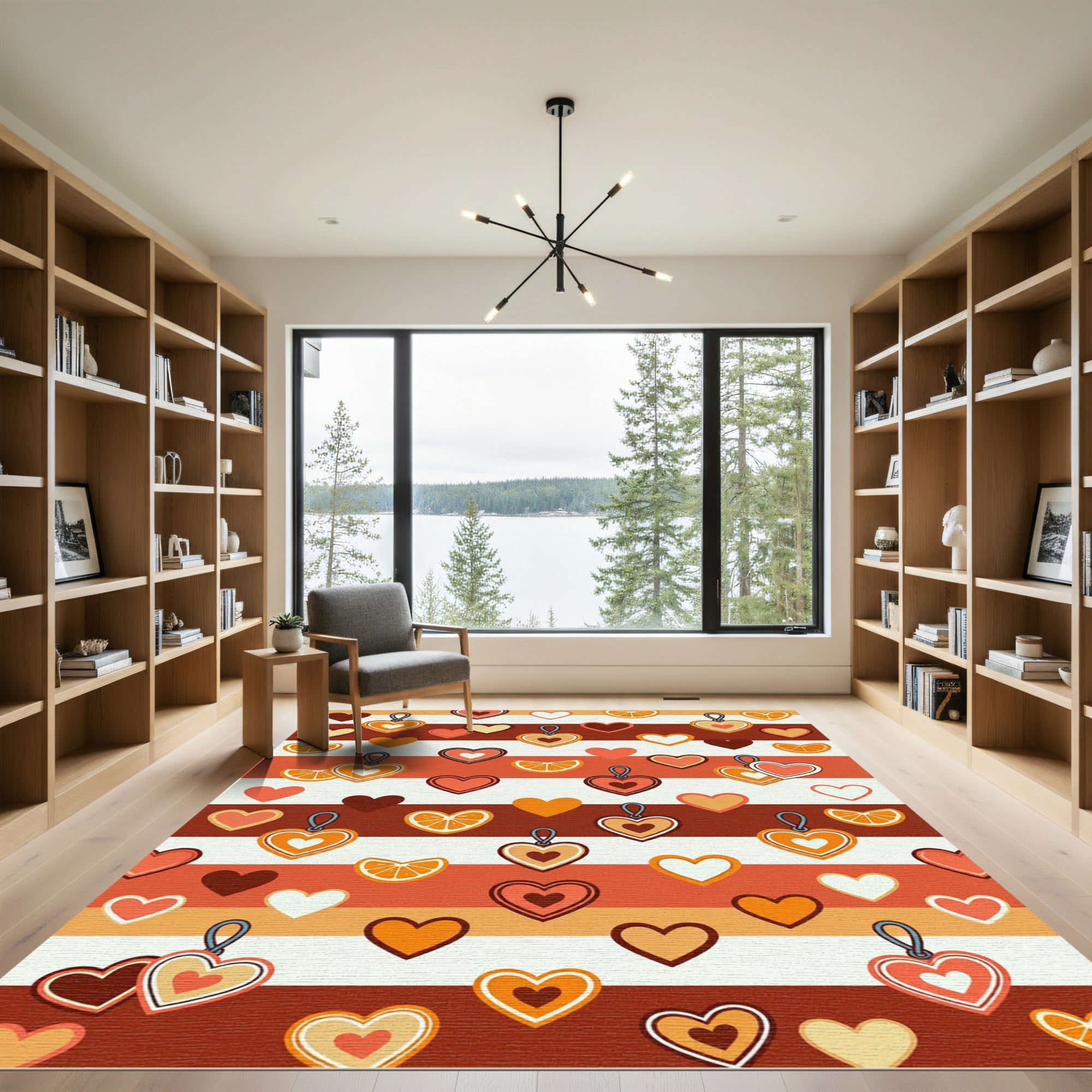 Warm Orange Heart Citrus Stripes Rug