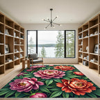 Radiant Coral Pink Peony Garden Rug