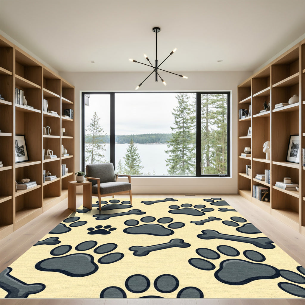 Playful Cream and Charcoal Paw Bones Rug
