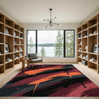 Crimson Orange Black Brushstroke Drip Rug