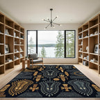 Tribal Masks And Birds Golden Gray Rug