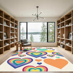 Vibrant Rainbow Layered Heart Abstract Rug