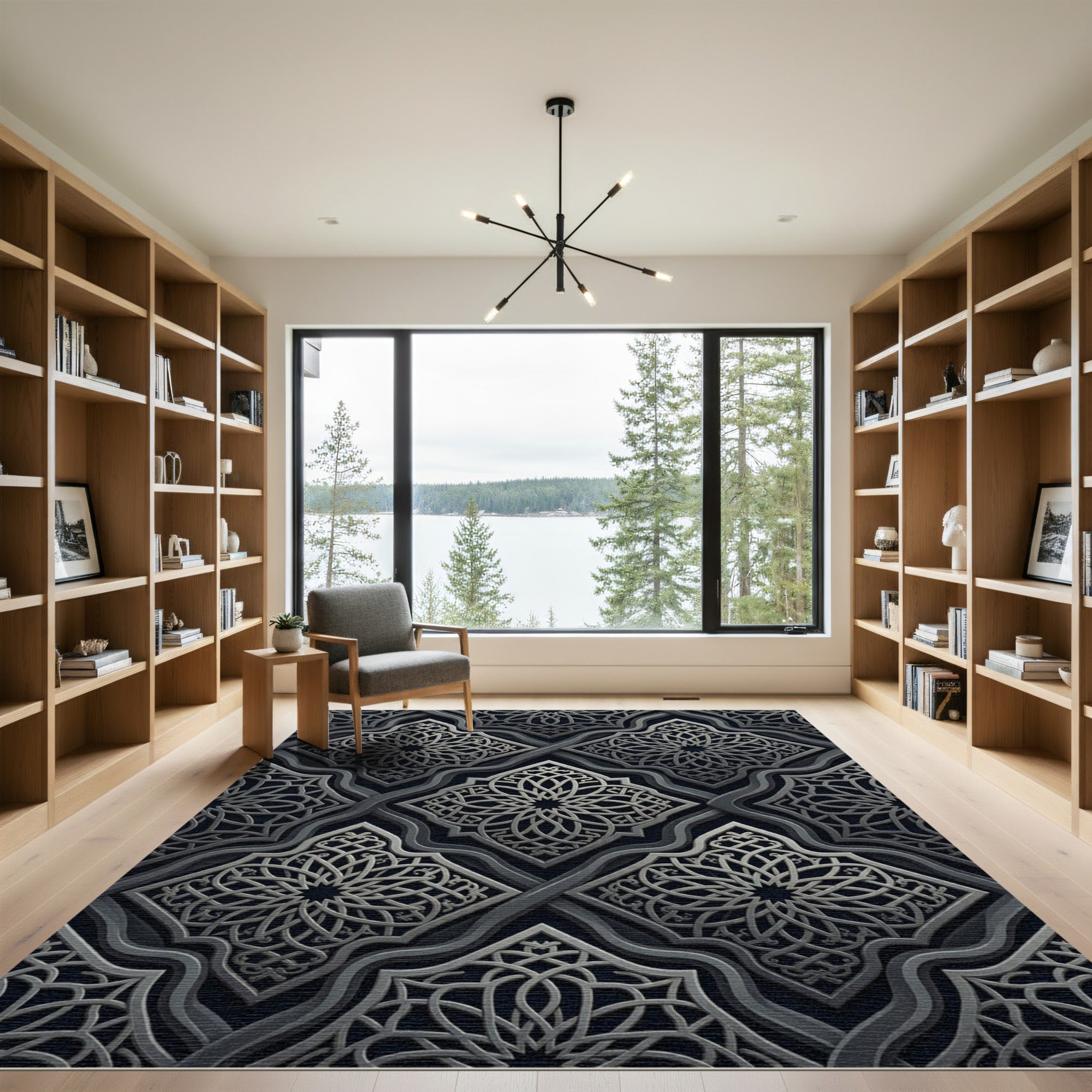 Intricate Silver Arabesque Interlocking Tessellation Rug