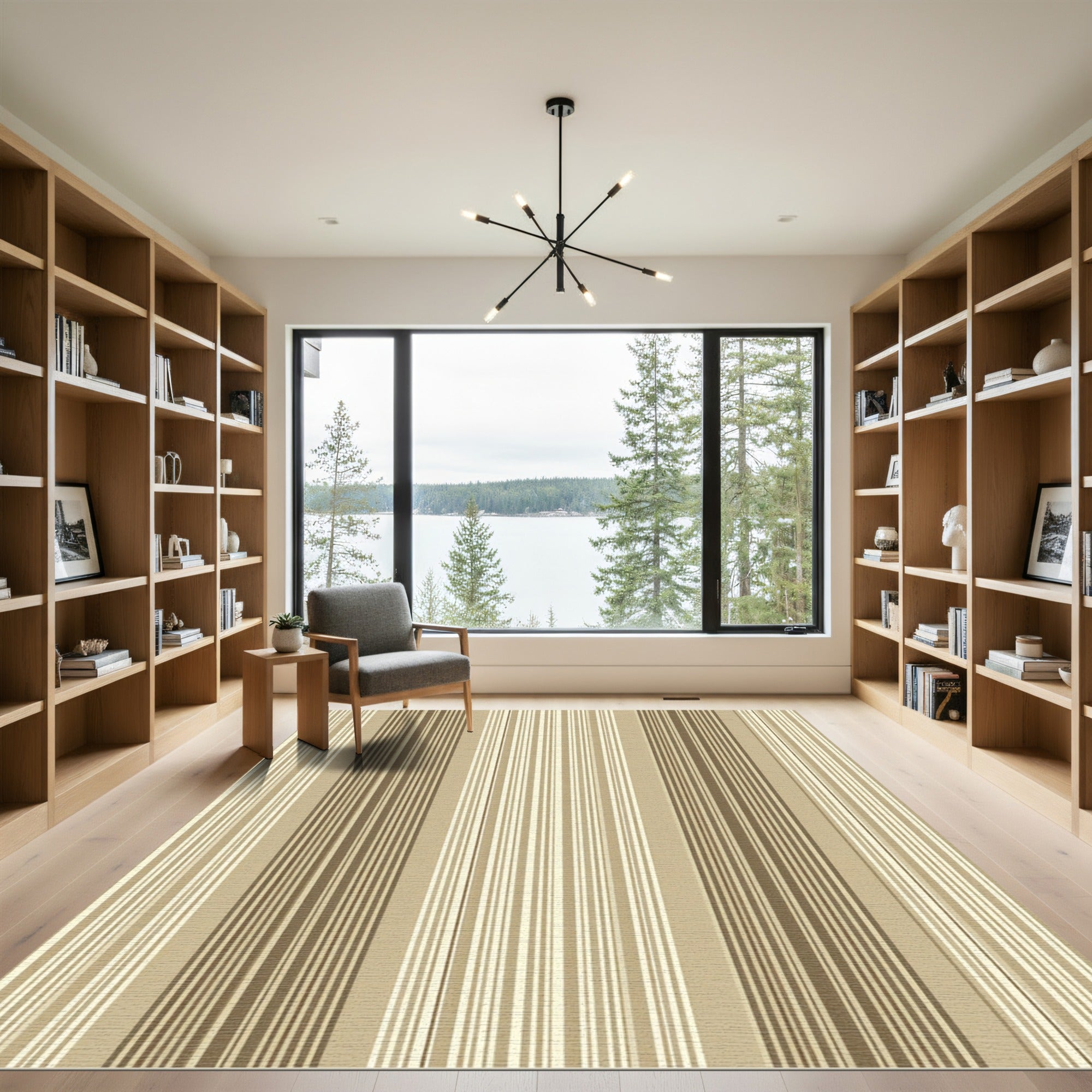 Sophisticated Taupe and Cream Vertical Stripe Rug
