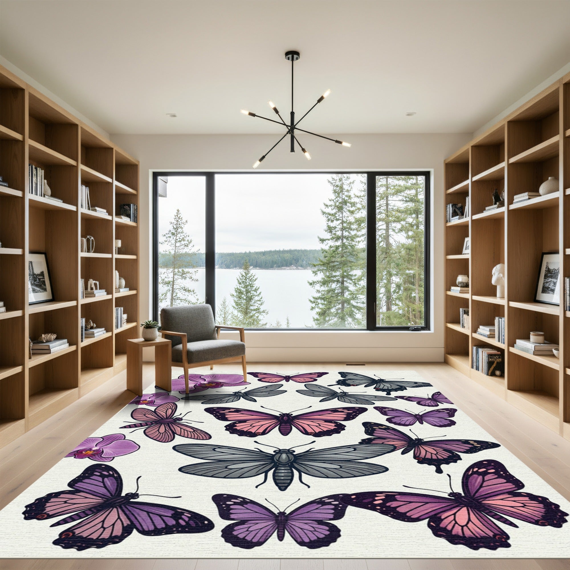 Enchanted Orchid and Lavender Butterfly Garden Rug
