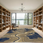 Earthy Blue Layered Mountain Topographic Rug
