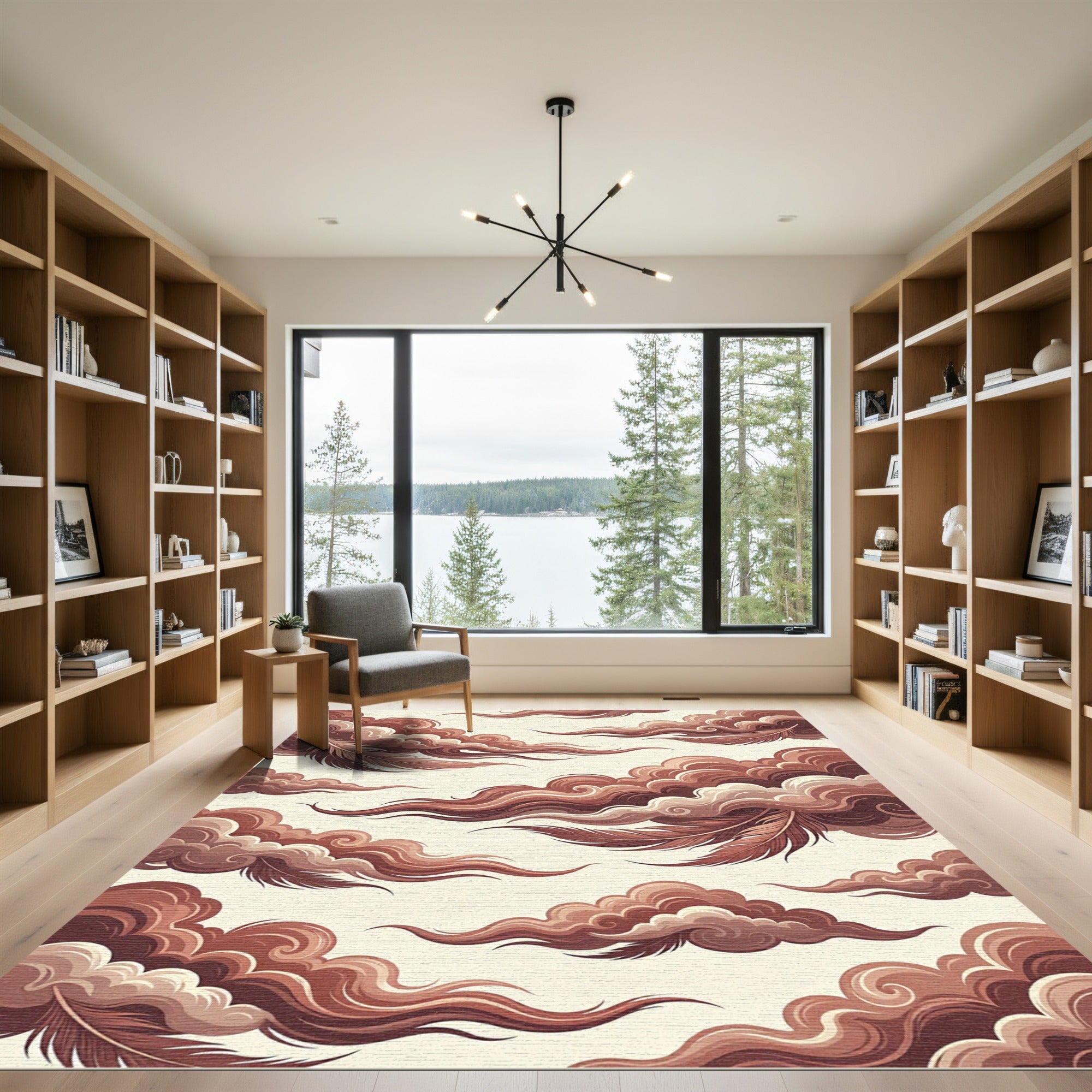Ethereal Terracotta Cloud and Feather Art Rug