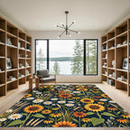 Golden Sunflower and Daisy Botanical Field Rug