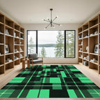 Geometric Emerald Grid Plaid Rug
