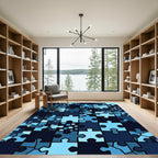 Abstract Blue Interlocking Jigsaw Tile Rug