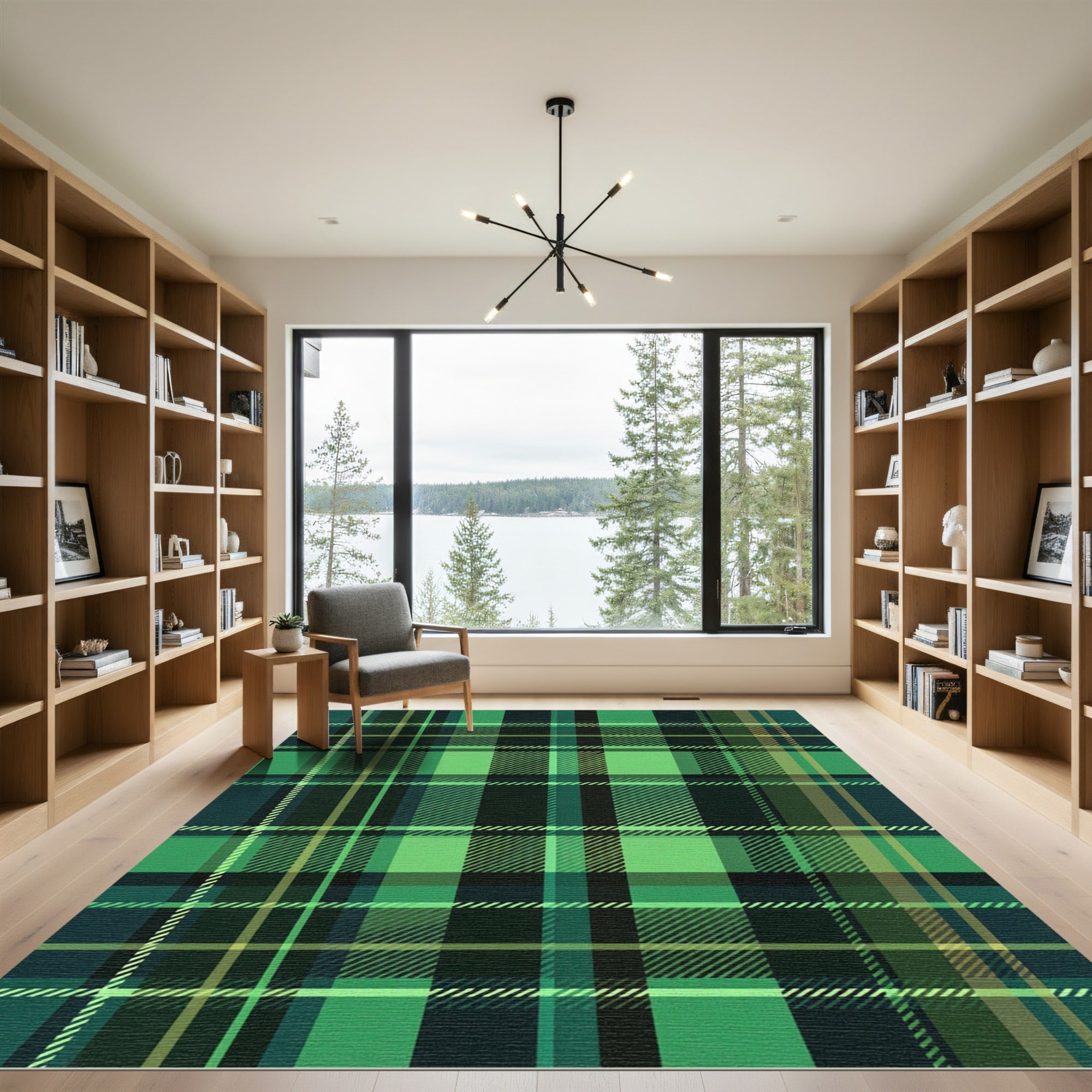 Emerald Green Tartan Plaid Square Rug