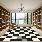 Classic Black Cream Checkered Squares Rug