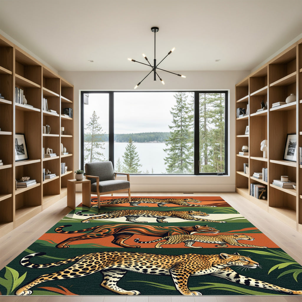 Jungle Leopard Striped Safari Panel Rug