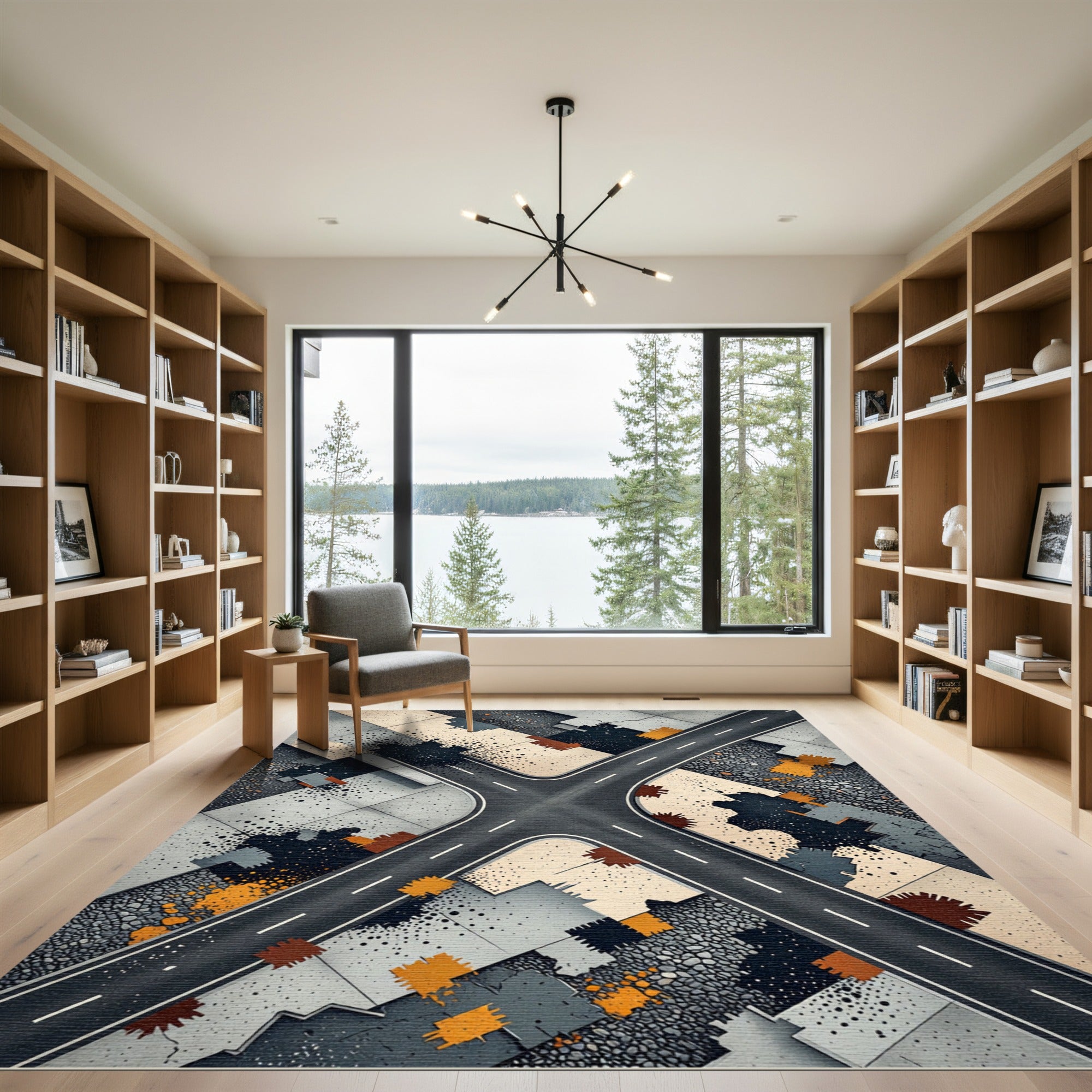 Urban Intersection Asphalt Geometric Rug