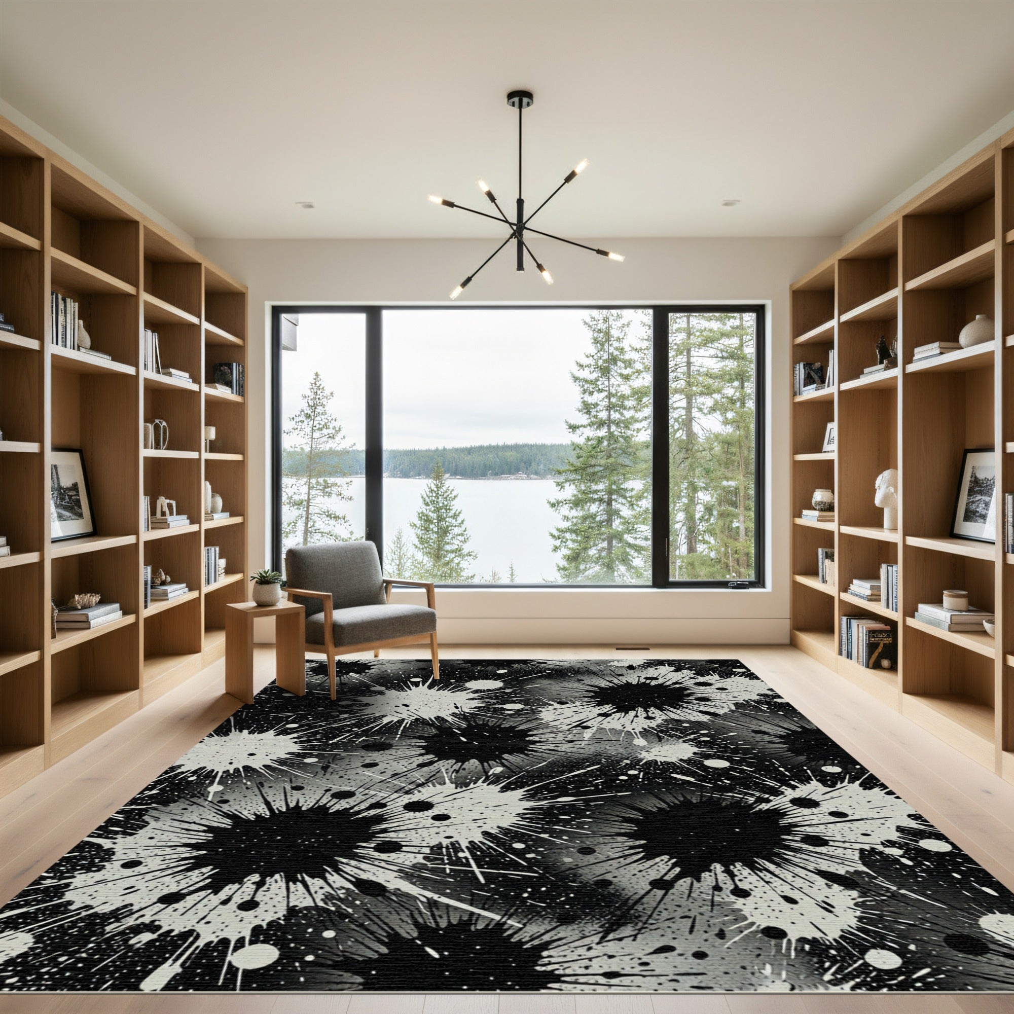 Monochrome Splatter Starburst Explosion Rug