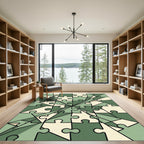 Sage Green Geometric Abstract Puzzle Rug
