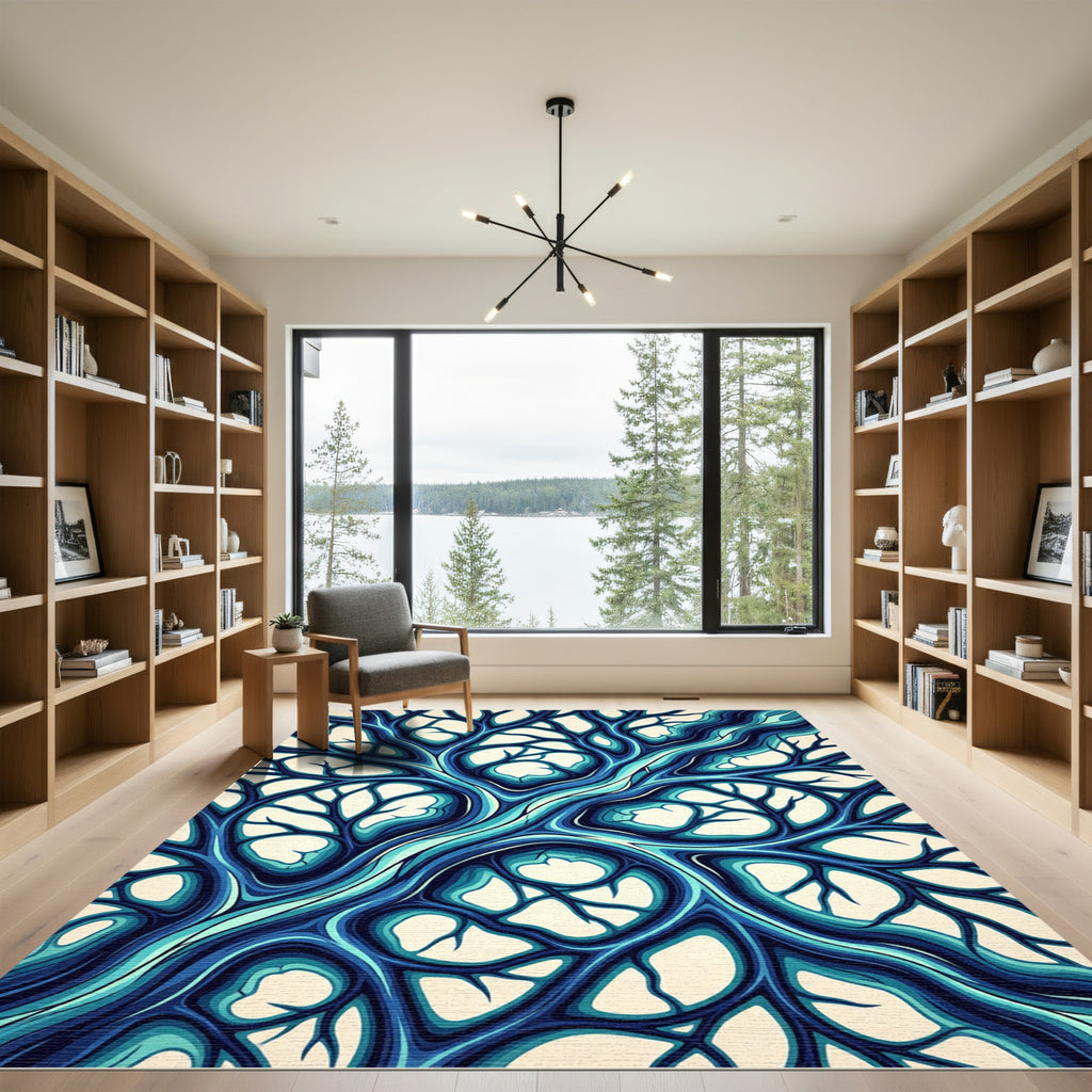 Abstract Blue Organic Flow Rug