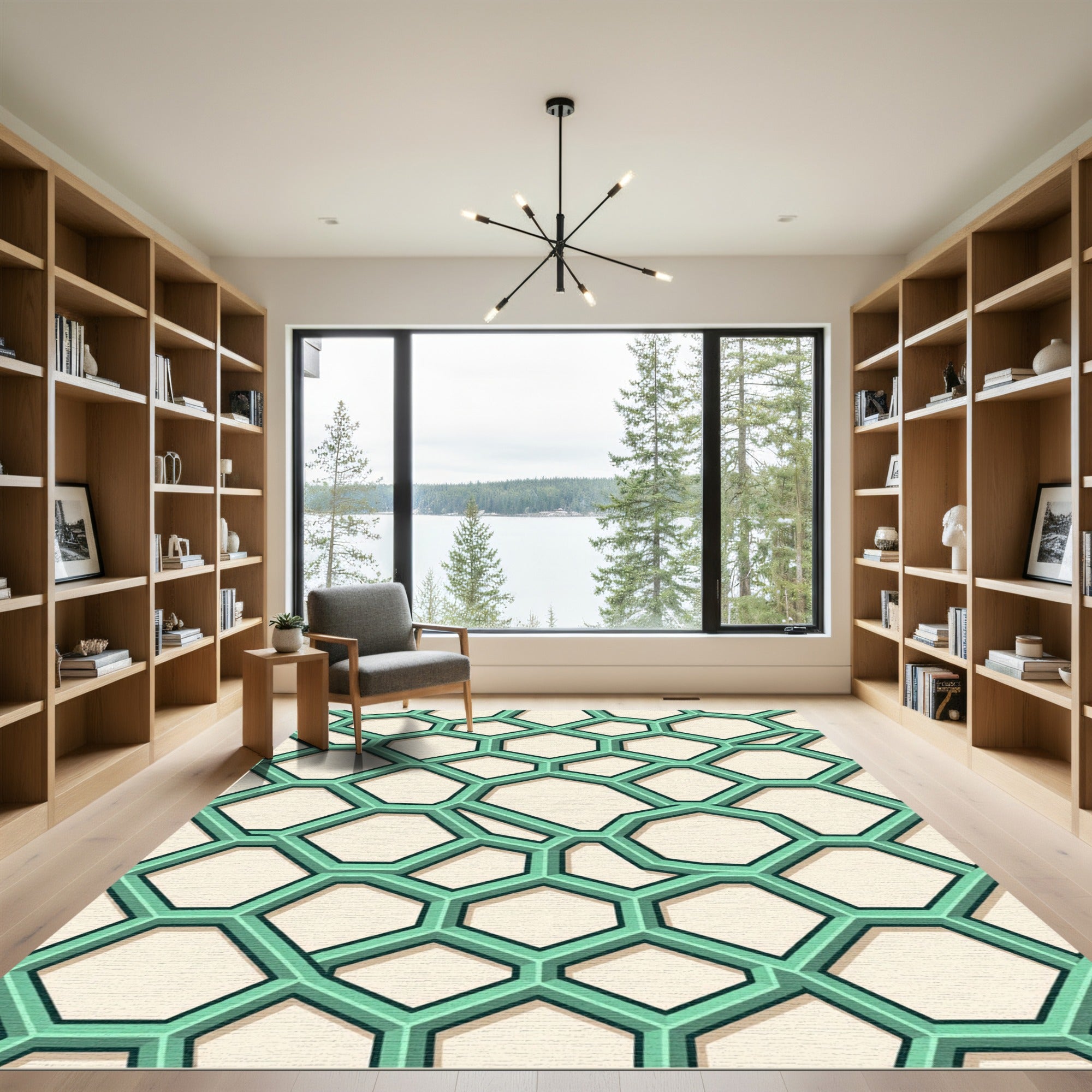 Modern Mint Geometric Honeycomb Grid Rug