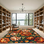 Autumnal Peony Botanical Floral Arrangement Rug