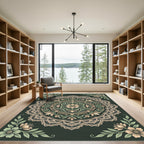 Intricate Sage and Cream Lace Medallion Rug