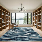 Deep Blue Watercolor Ocean Wave Rug