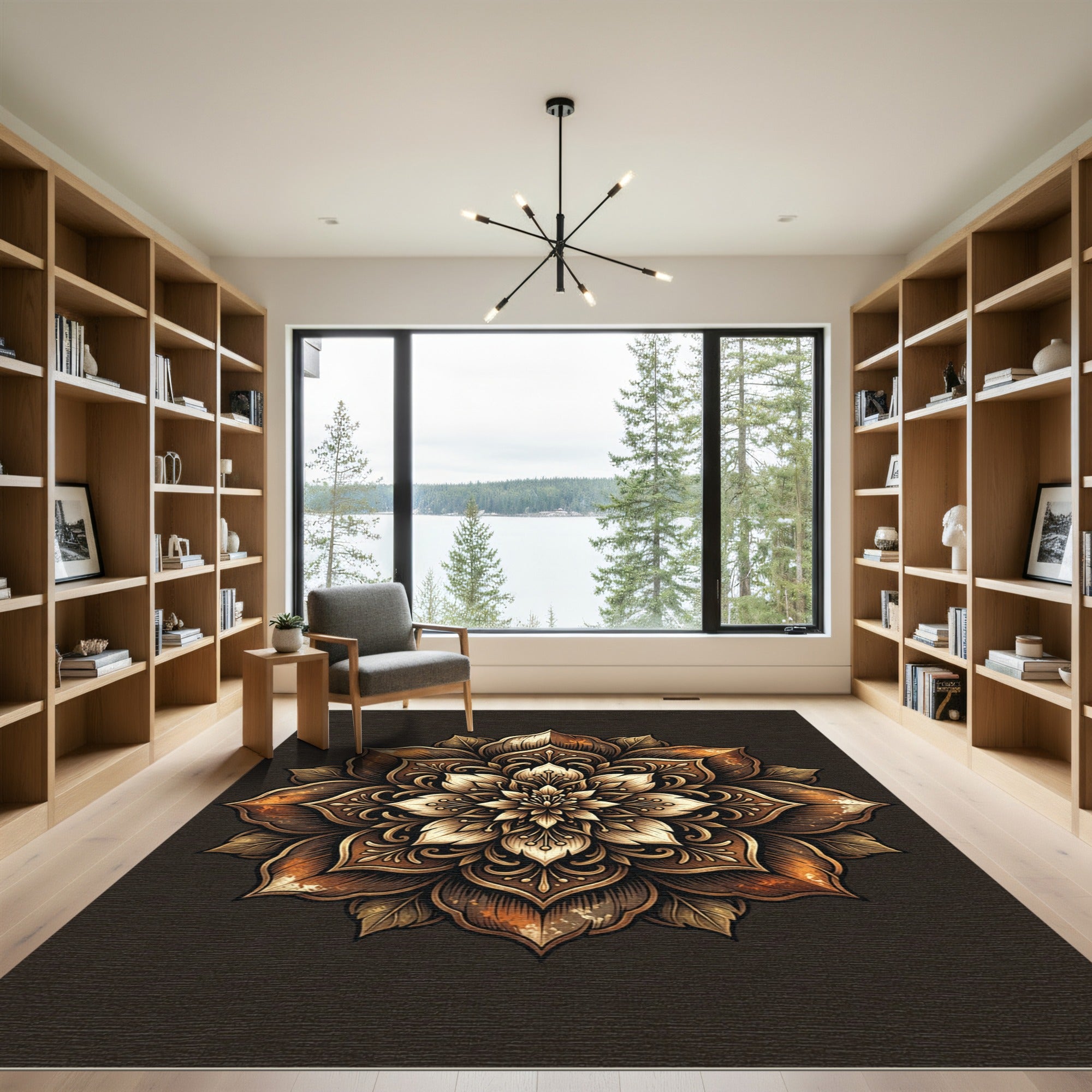 Ornate Bronze Floral Lotus Medallion Rug