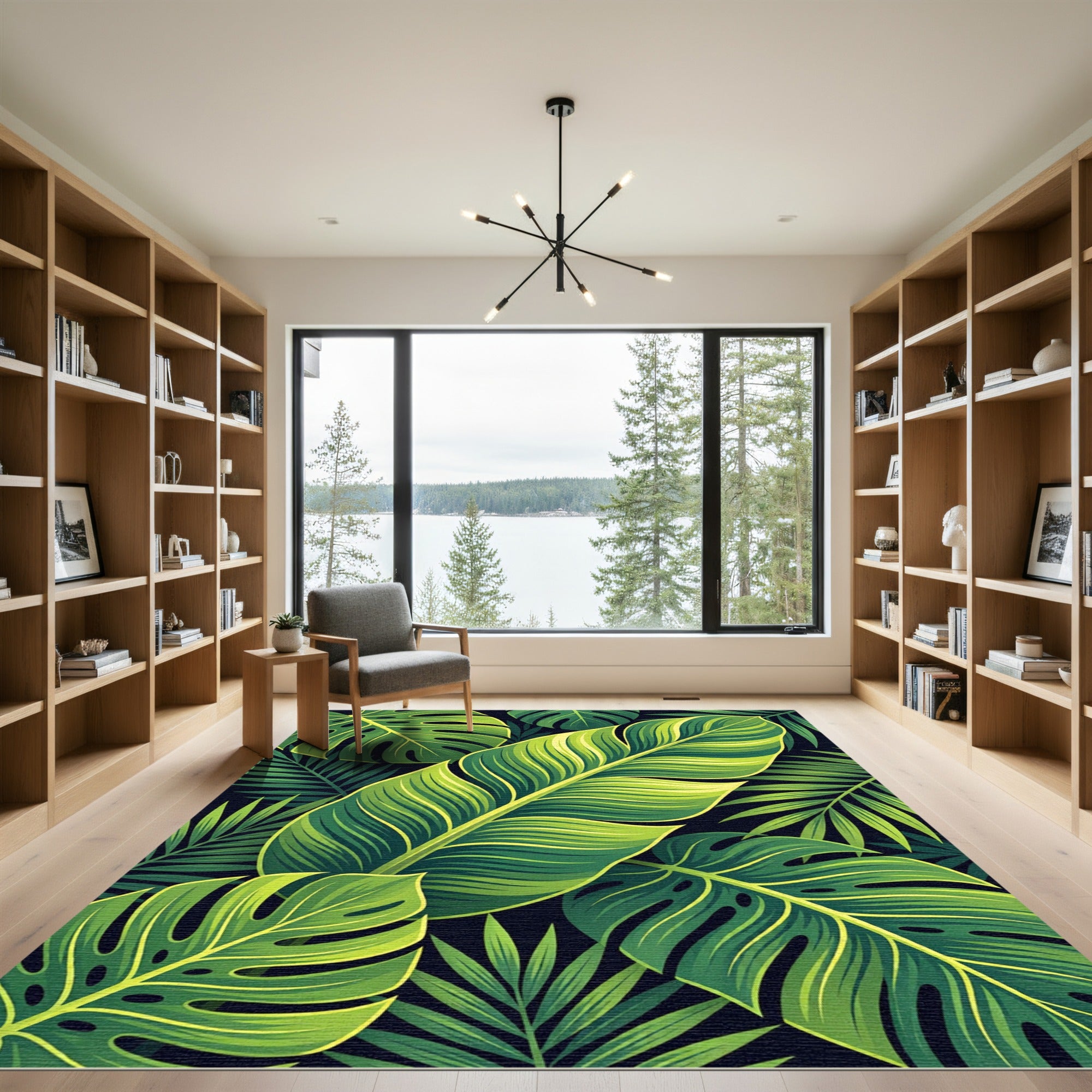 Emerald Verdant Jungle Leaf Arrangement Rug