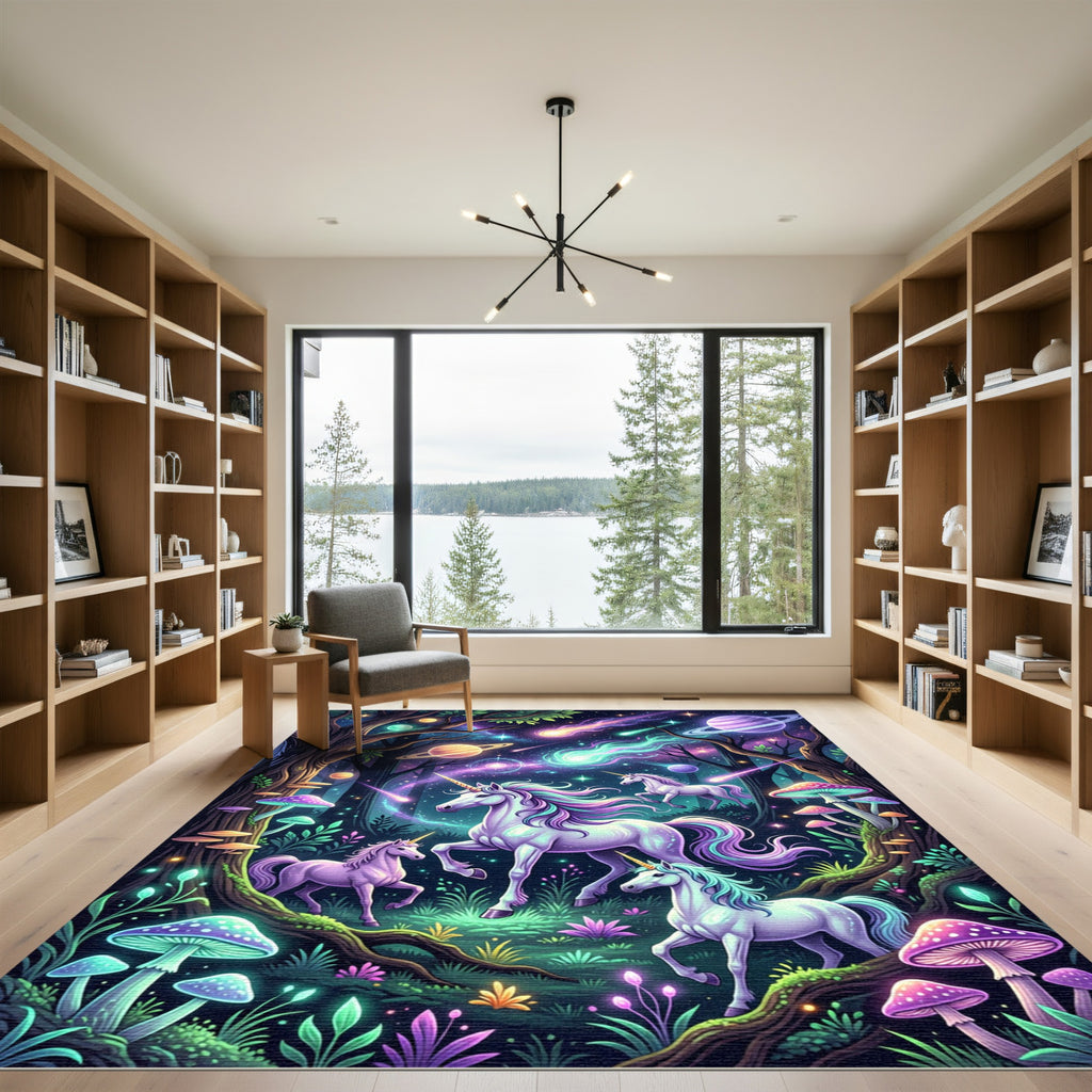Cosmic Enchanted Unicorn Nebula Forest Rug