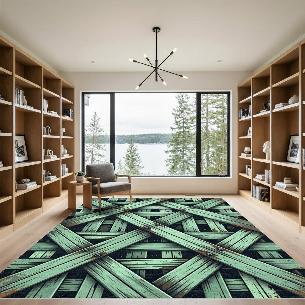 Distressed Mint Green Wood Lattice Rug