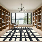 Black White Geometric Architectural Framework Rug
