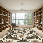 Whimsical Brown Tabby Cat Earthy Medallion Rug