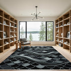 Dark Gray Scale Wave Composition Rug