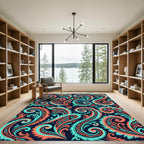 Coral Teal Paisley Swirls Rug