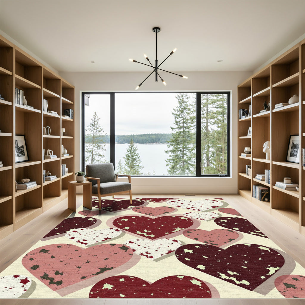 Distressed Red Heart Collage Rug