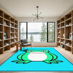 Cute Green Frog Character Illustration Rug