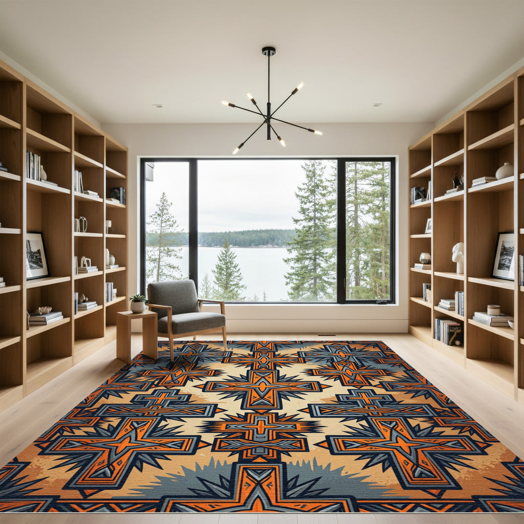 Ornate Geometric Cross Ochre Slate Rug