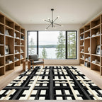 Modern Monochrome Grid Checked Area Rug