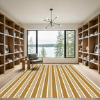 Earthy Ochre and Cream Linear Stripe Rug