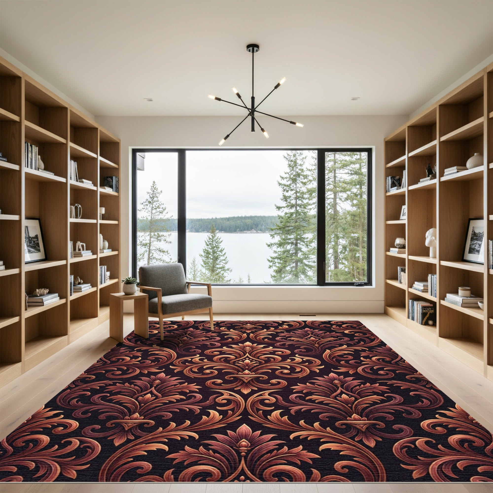 Elegant Copper Damask Scroll Rug