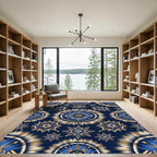 Navy Blue Golden Sunburst Tie Dye Rug