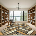 Earthy Herringbone Wood Grain Overlay Rug
