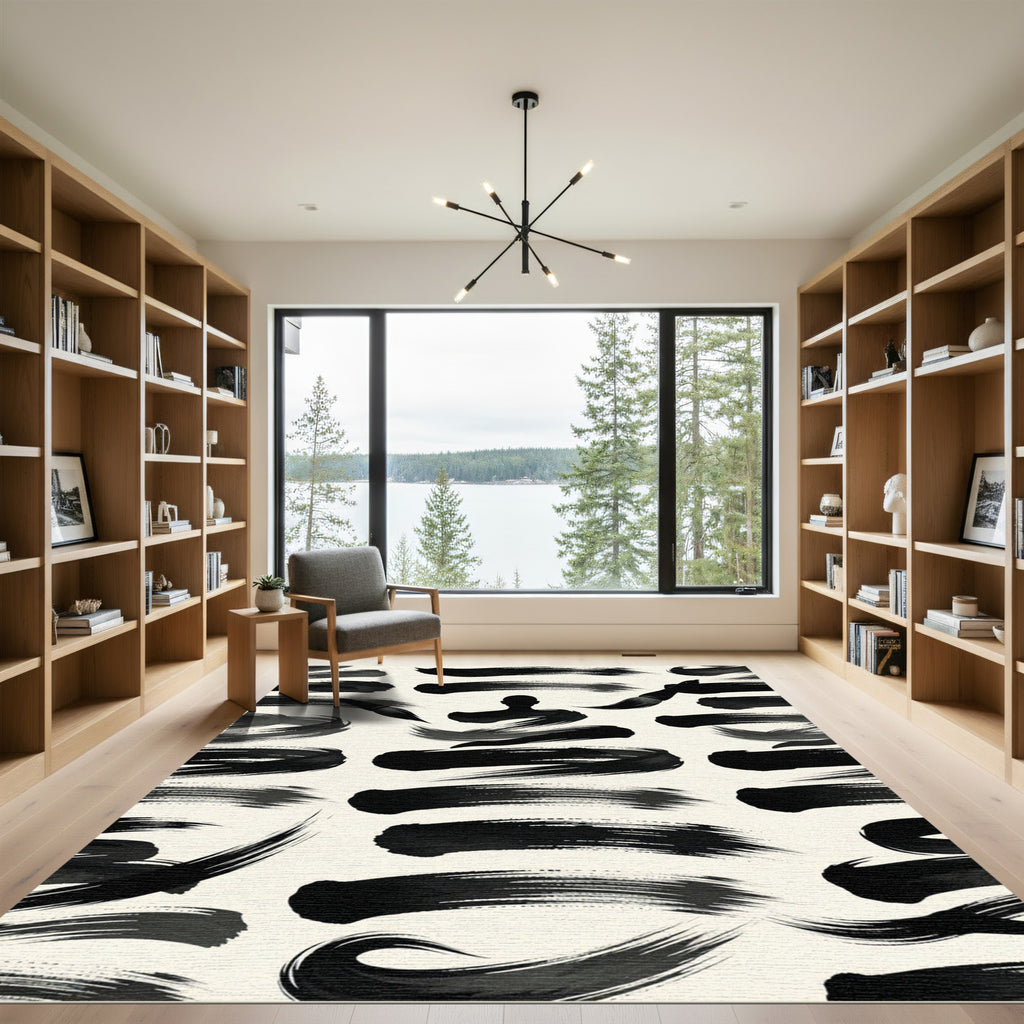 Minimalist Ink Brush Stroke Zen Silhouette Rug