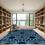 Celestial Navy Blue Geometric Star Lattice Rug