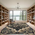 Antique Grey Floral Damask Bouquet Rug
