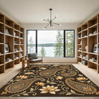 Golden Paisley Lotus Bloom Brown Rug