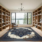 Ornate Blue Silver Victorian Medallion Rug