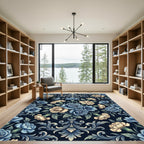 Vintage Blue Cream Floral Medallion Rug