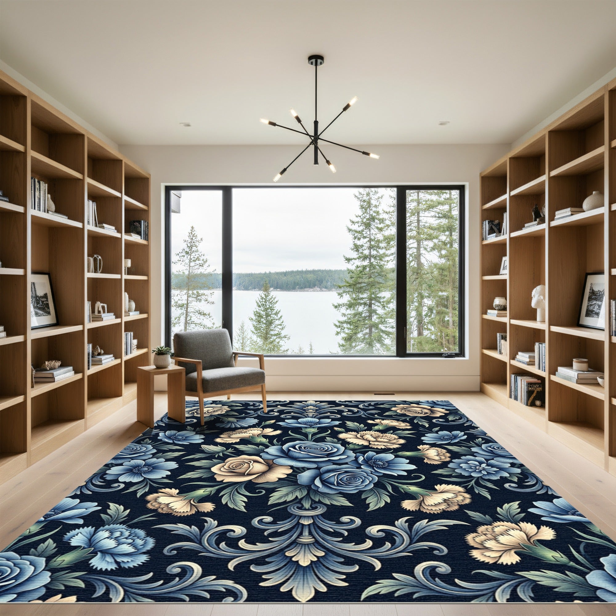Vintage Blue Cream Floral Medallion Rug
