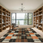 Modern Burnt Orange Brown Plaid Rug