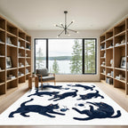 Playful Black Cat Action Illustration Rug